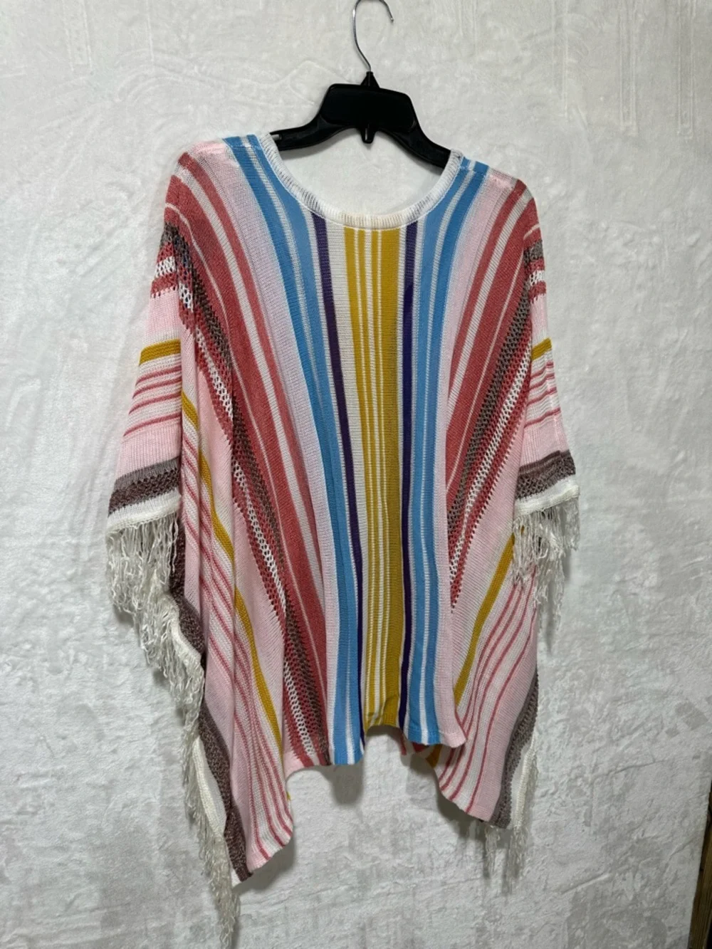Cupshe Colorful Vertical Stripes Fringe poncho cover up. New with tags